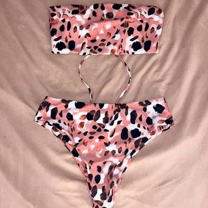 Never used pink leopard, matching bathing suit